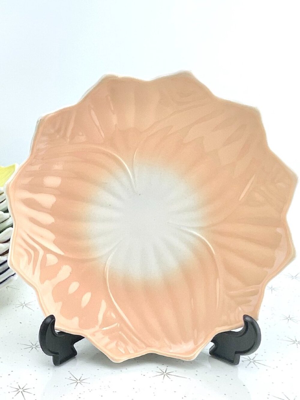Vintage Anchor Hocking milk glass lotus plate, manganese UV glow, for 1 peach
